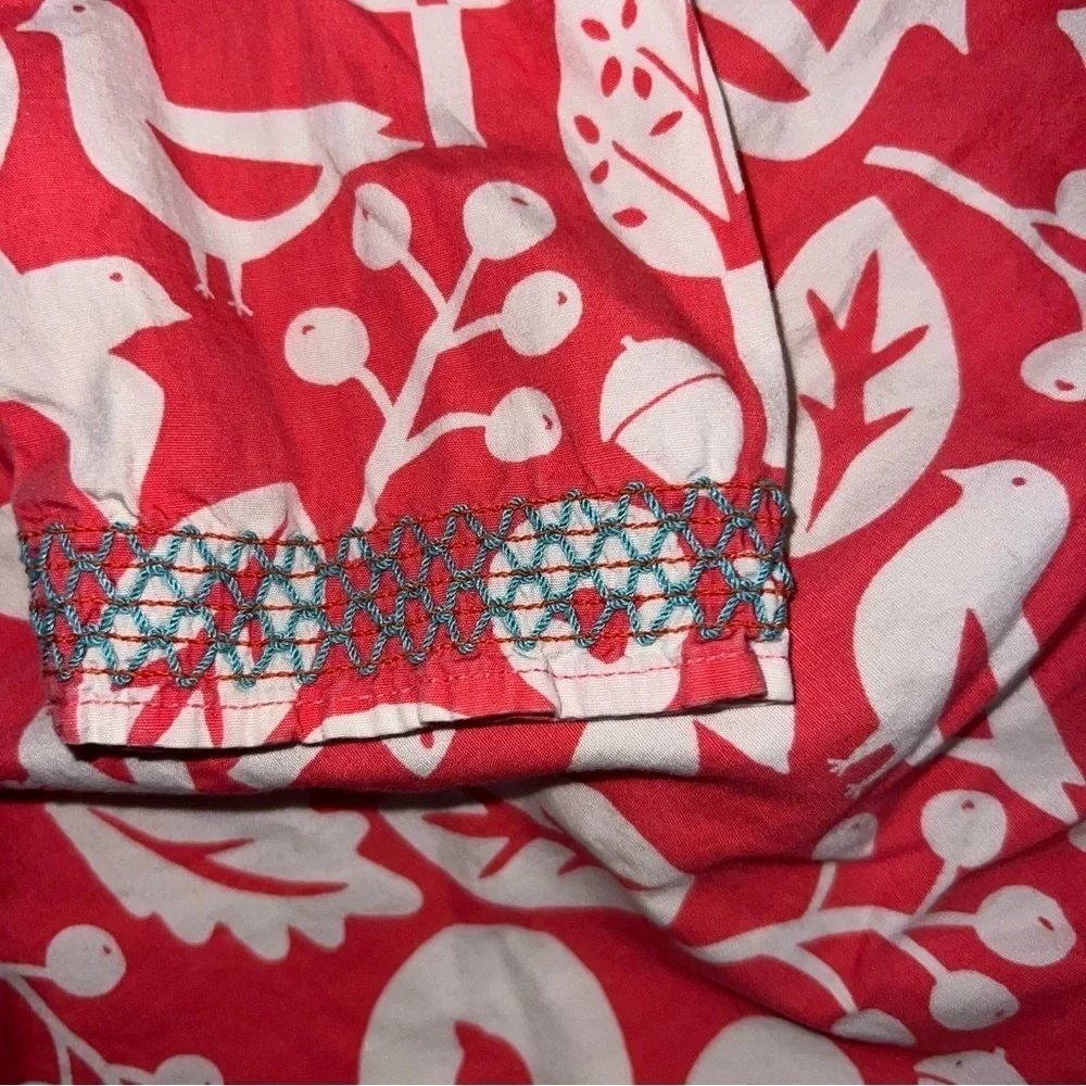 Boden Mini Boden Orange  Lined Dress With Birds Trees Mushrooms Size 2-3 Years